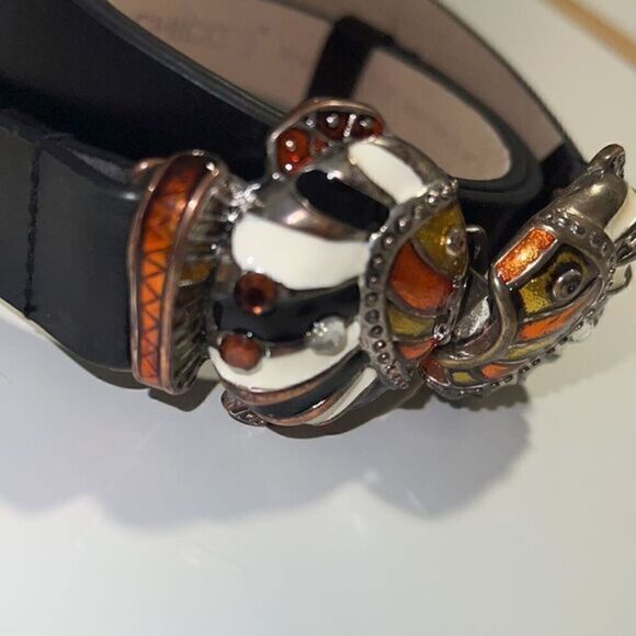 Chico’s Adjustable Leather Enameled Fish Leather Belt Size S/M - Picture 10 of 11